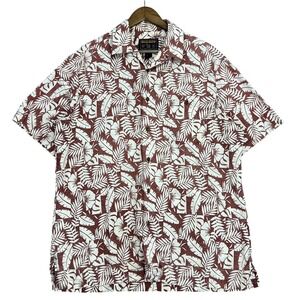 Woolrich Mens XL Button Up Shirt Brown White Leaf Print Short Sleeve‎ Casual